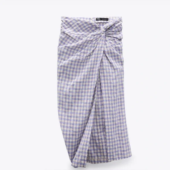 ZARA gingham knot midi skirt size medium - Picture 4 of 13